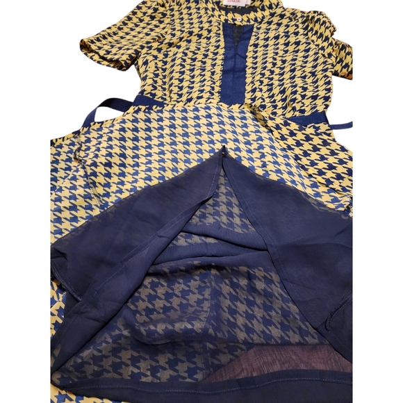 Louche Mustard & Blue Houndstooth Fit & Flare Dress Size 12 (UK) - Picture 13 of 15